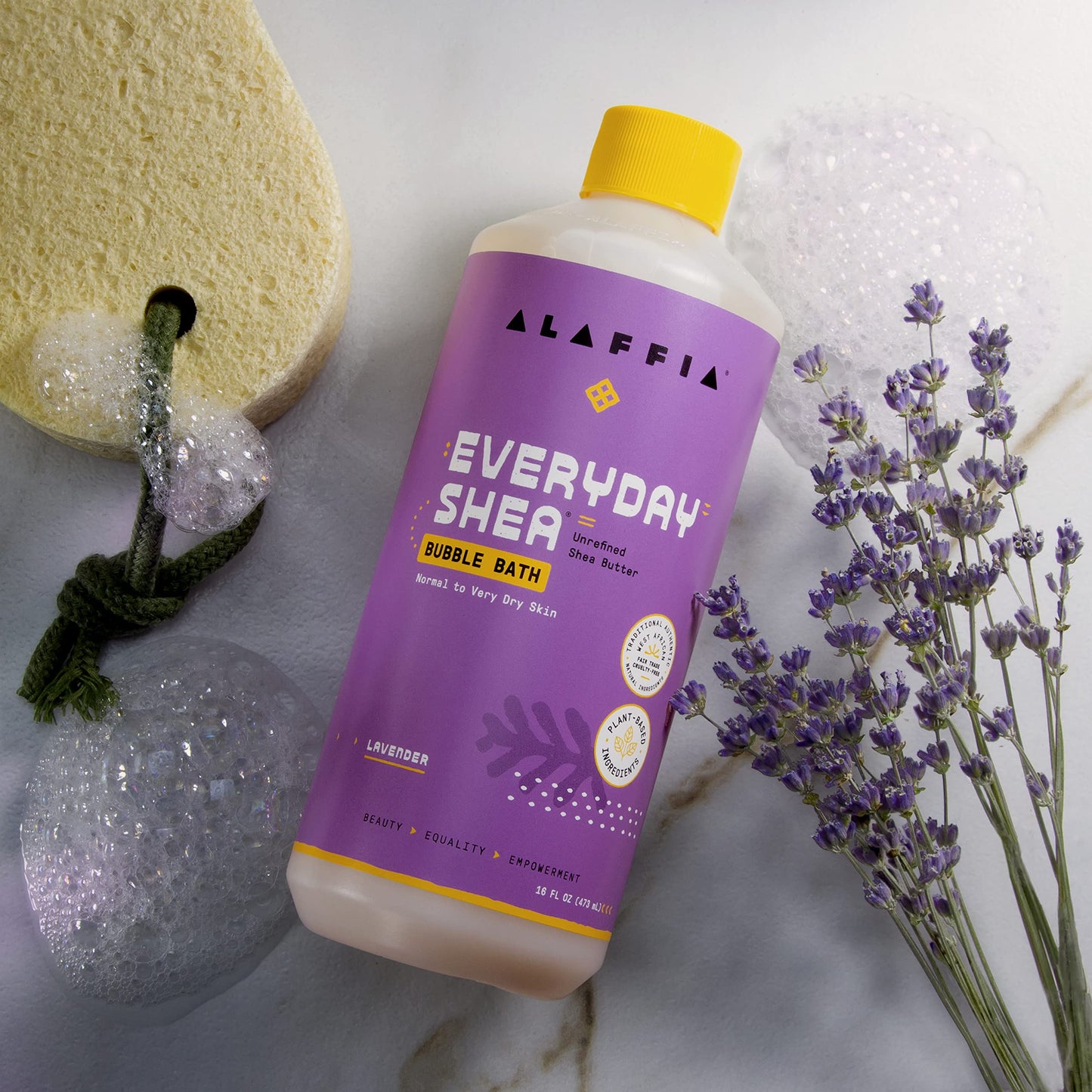 Alaffia Everyday Shea Bubble Bath, Soothing Support for Deep Relaxation and Soft Moisturized Skin, Made with Fair Trade Shea Butter, Cruelty Free, No Parabens, Vegan, Lavender, 16 Fl Oz - Nirvana Guru