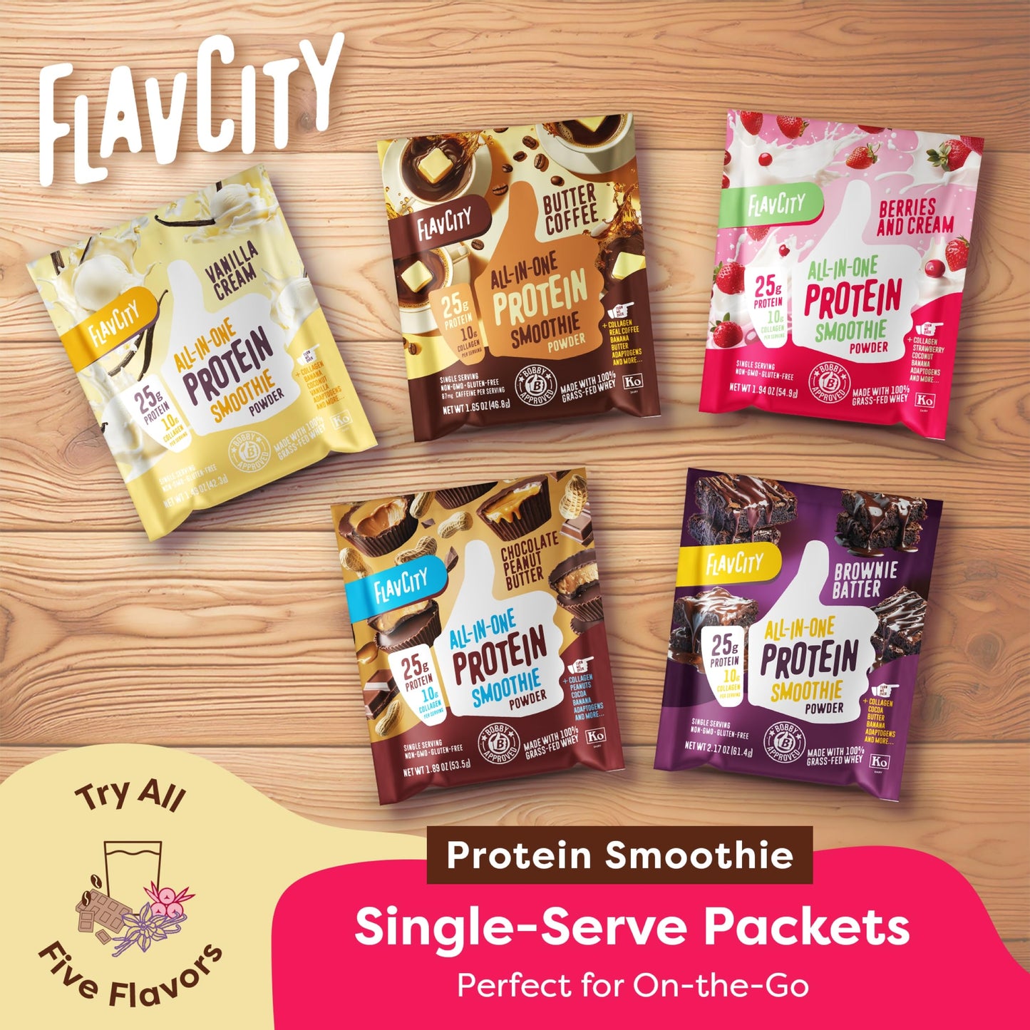 FlavCity Grass Fed Whey Protein Powder - Vanilla Smoothie - 25g Protein & 10g Collagen - Made with Real Vanilla Bean & Organic Coconut Milk - Gluten Free & No Added Sugars (20 Servings)