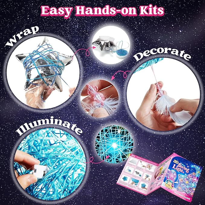 Klever Kits 3D String Art Kit for Kids, Light Up String Light Toy with 30 Multi-Colored LED Bulbs, Arts and Crafts Set, Birthday Gifts for Girls and Boys Ages 8+ nirvanaguru