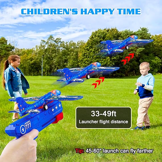 3 Pack Airplane Launcher Toys, 2 Flight Modes LED Foam Glider Catapult Plane, Outdoor Flying Toy for Kids, Birthday Gifts for Boy Girl 6+ Year Old, B-Day Party Supplies nirvanaguru