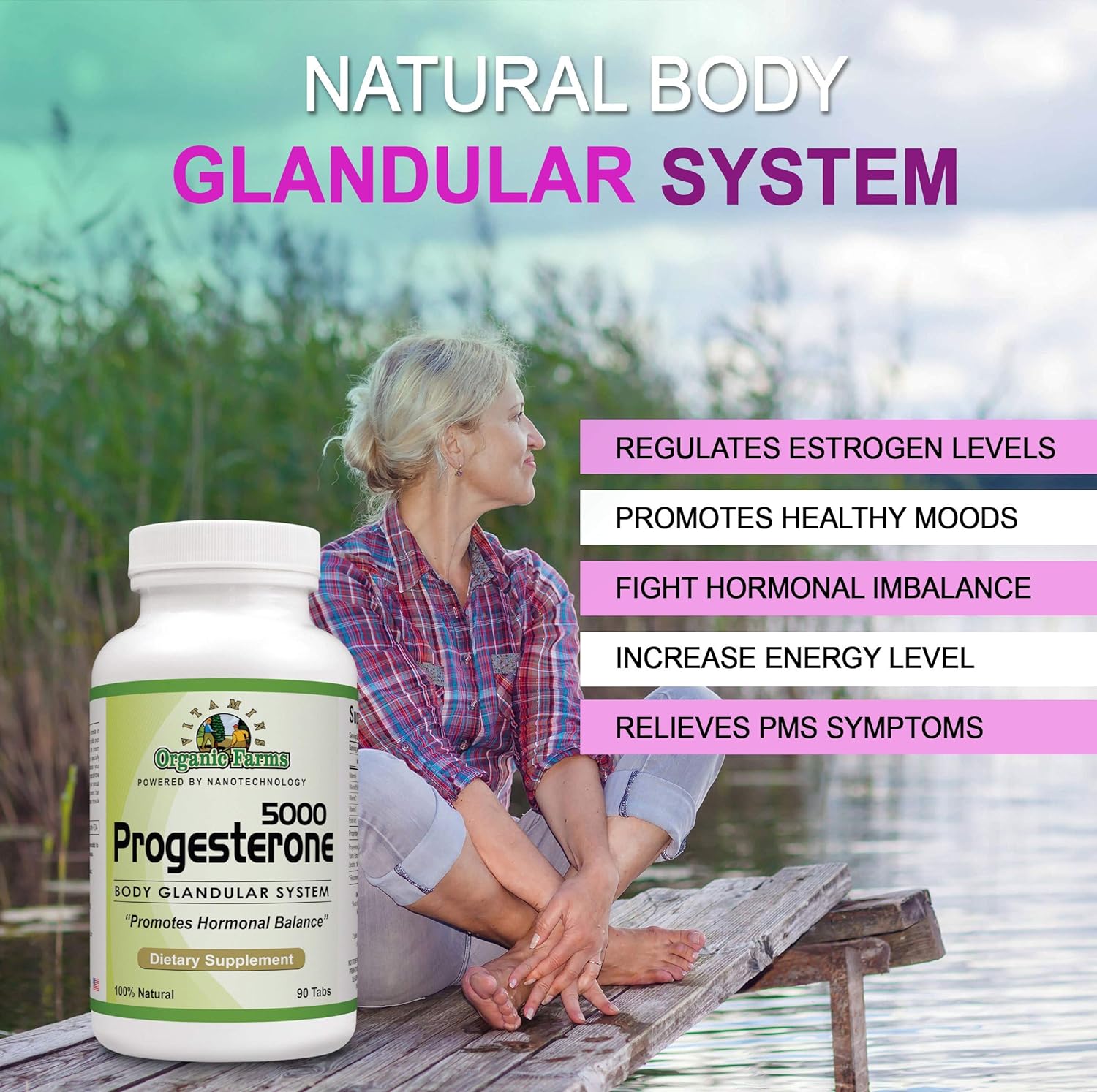 Organic Farm Vitamins Progesterone 5000 - Body glandular System Dietary Supplement, 100% Natural Progesterone Pills - Formula to Balance Hormones - progesterone Supplement, 90 Tablets - Nirvana Guru