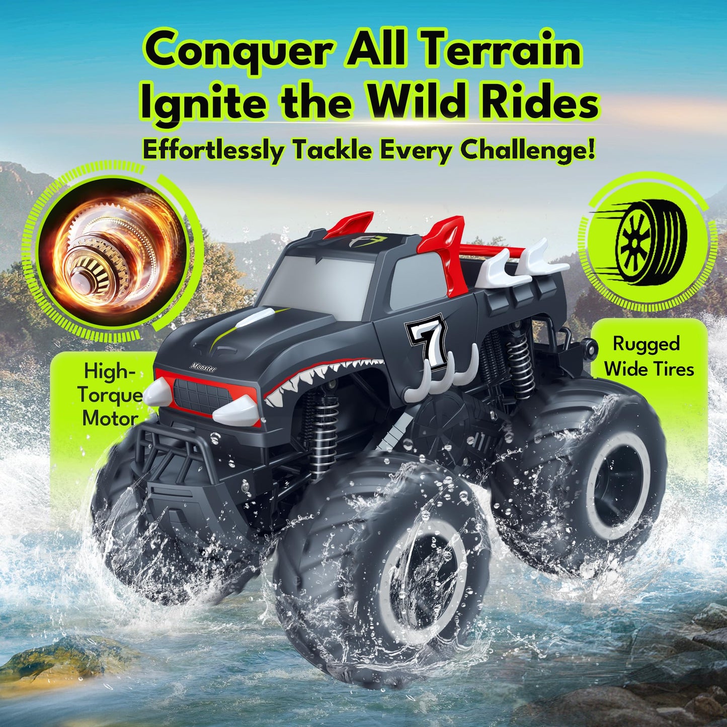 Threeking 1:16 Waterproof Monster Truck Toys RC Cars Amphibious Remote Control Car Trucks 4WD All Terrain Off-Road Pickup Toy for 6 7 8 9 10 11 12 Year Old Boys Girls Kids Gifts Presents Nirvana Guru