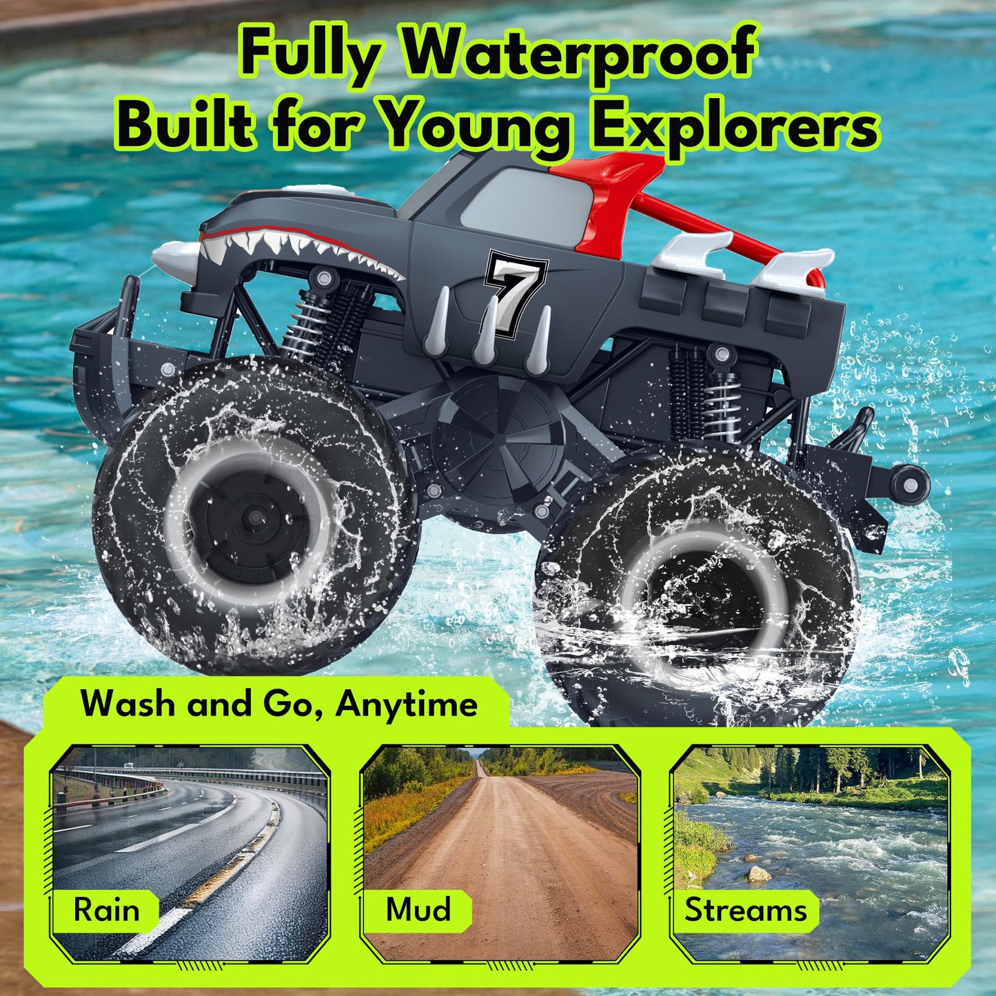 Threeking 1:16 Waterproof Monster Truck Toys RC Cars Amphibious Remote Control Car Trucks 4WD All Terrain Off-Road Pickup Toy for 6 7 8 9 10 11 12 Year Old Boys Girls Kids Gifts Presents Nirvana Guru