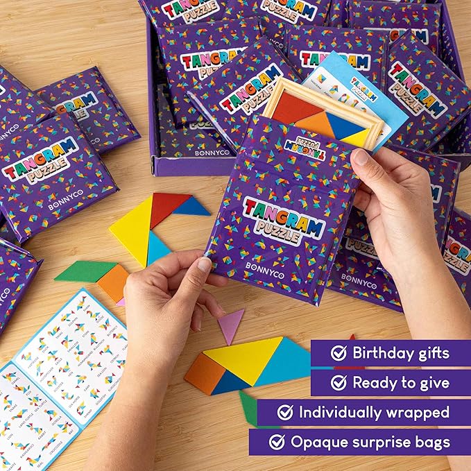 Tangram Puzzle Wooden Pack 30 Kids Party Favors - BONNYCO | Goodie Bags Stuffers for Kids 3-5 4-8, Return Gifts for Birthday Party Goody Bag Stuffers | Pinata Filler Toys Bulk Classroom Prizes Rewards nirvanaguru