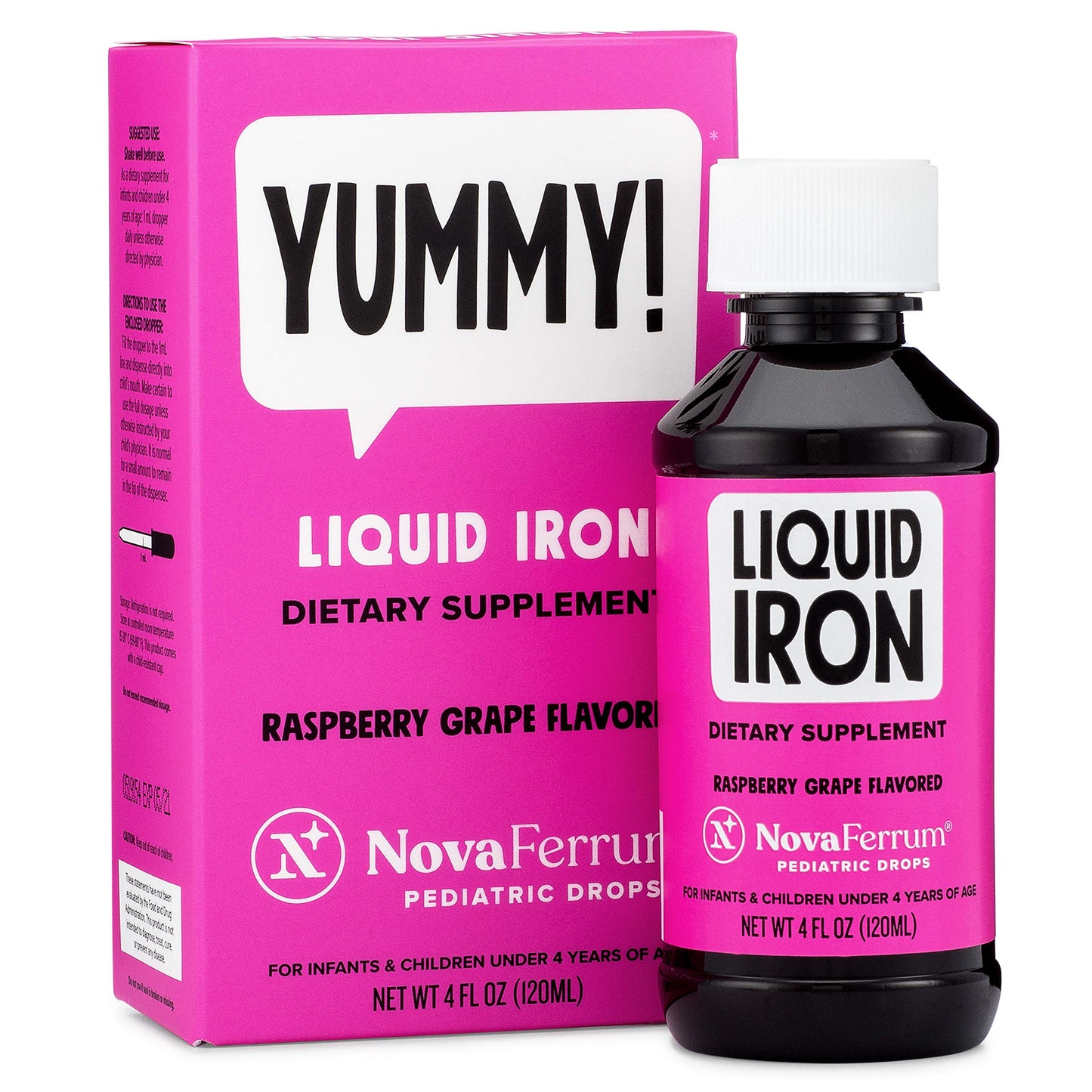 NovaFerrum Yummy | Pediatric Drops Liquid Iron Supplement for Infants and Toddlers | Liquid Iron for Kids | 15mg of Iron Per 1mL Dose | Ages 4 & Under | Gluten Free Certified | Sugar-Free | Raspberry Nirvana Guru