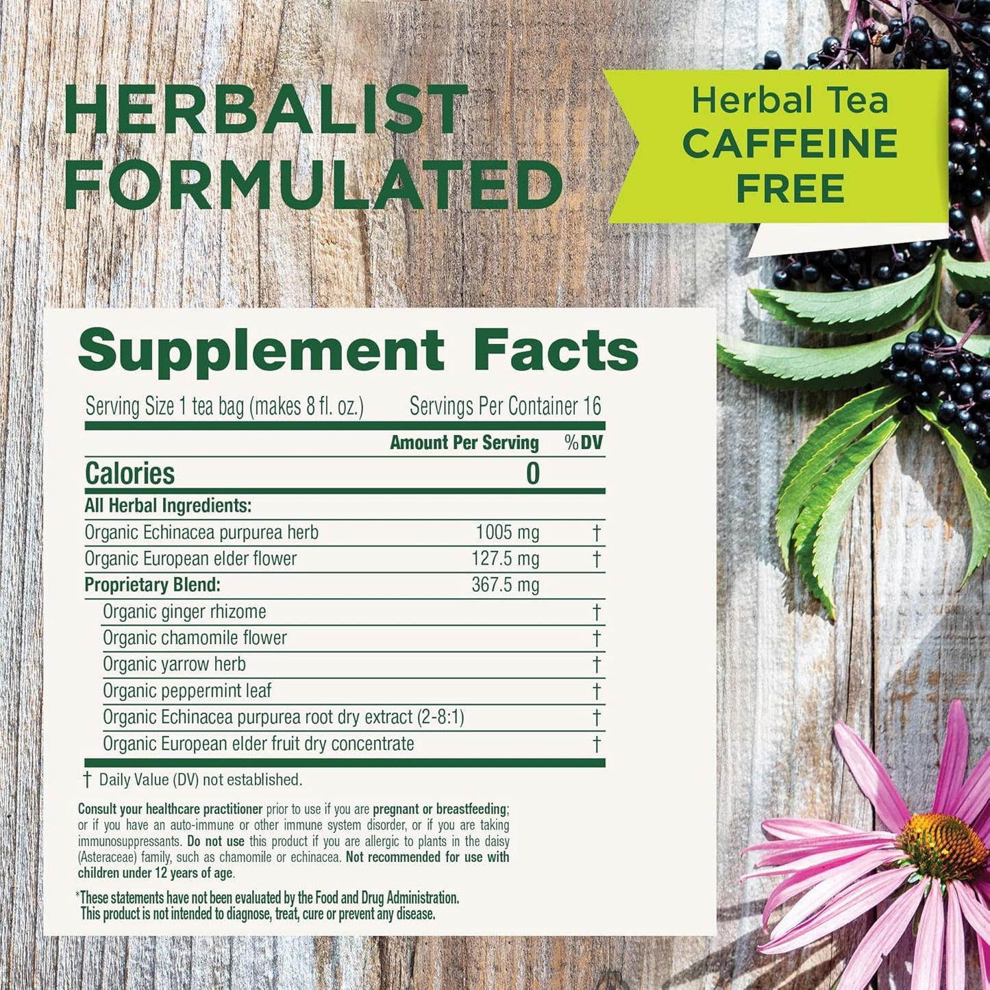 Traditional Medicinals Tea, Organic Echinacea Plus Elderberry, Boosts the Immune System, 16 Tea Bags - Nirvana Guru