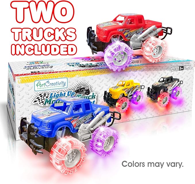 Light-Up Monster Truck Toys (2-Pack) – Push-&-Go Cars with Glowing Wheels – Birthday Gift for Toddlers, Boys & Girls Ages 3+ – Durable Friction-Powered Trucks – Batteries Included nirvanaguru