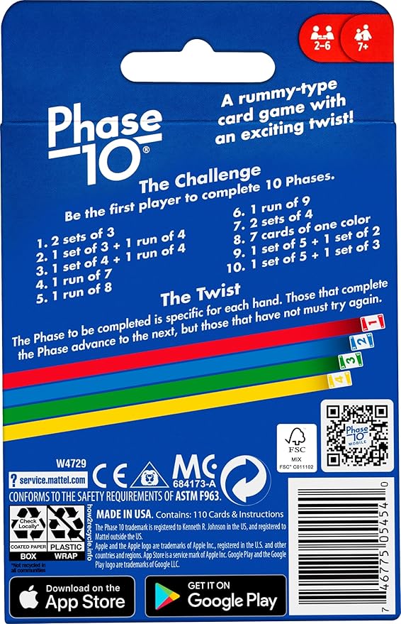 Mattel Games Phase 10 Card Game with 108 Cards, Makes a Great Gift for Kids, Family or Adult Game Night, Ages 7 Years and Older nirvanaguru