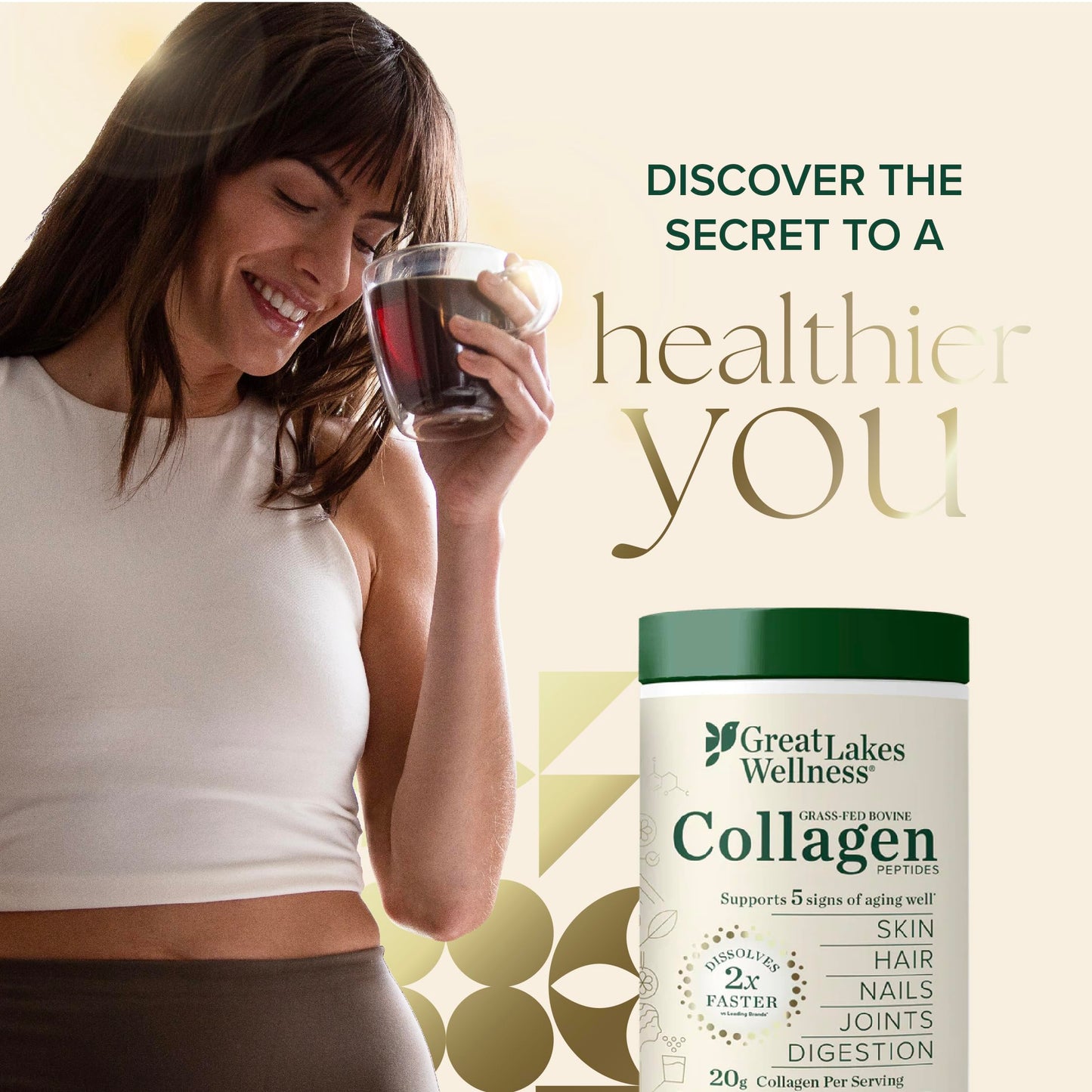 Great Lakes Wellness Collagen Peptides Powder for Skin, Hair, Nails, Joints & Digestion - Unflavored - Quick Dissolve Hydrolyzed, Non-GMO, Keto, Kosher - 16oz