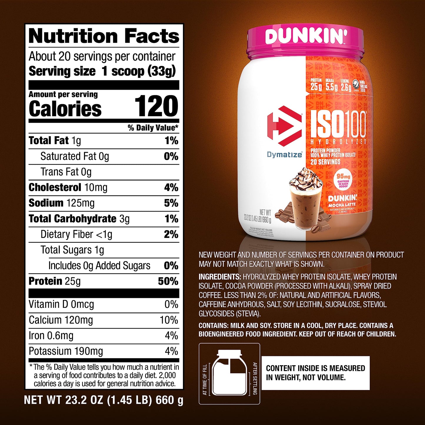 Dymatize ISO100 Whey Protein Powder Isolate, Gourmet Chocolate, 25g of Protein, 20 Servings, 5.5g BCAAs, Less Than 120 Cal., Gluten Free, 1g Fat, 1g Sugar, 2g Carb