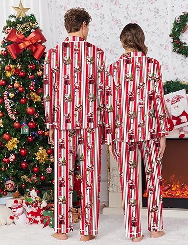 Ekouaer Christmas Family Matching Pajamas Long Sleeve Button Down Pj Set Festival Party Sleepwear nirvanaguru