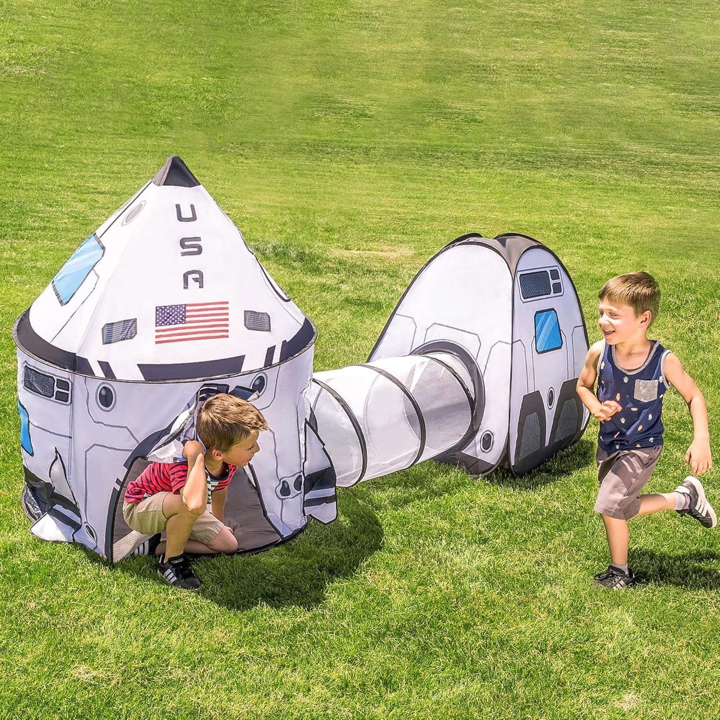 JOYIN White Rocket Ship Pop up Play Tent with Tunnel and Playhouse Kids Indoor Outdoor Spaceship Tent Set Nirvana Guru