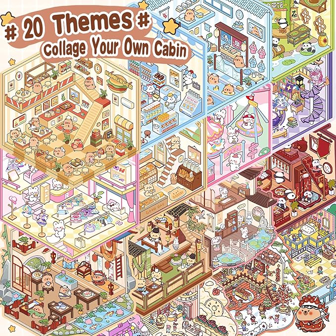 20 Sets DIY 3D Sticker Scene Collection Book for Kids Adults Cute Make Your Own Shop House Stickers for Gifts Stickers Therapy for Adult Relief Stress Pass The Time Play Park Hamburg Castle Library nirvanaguru