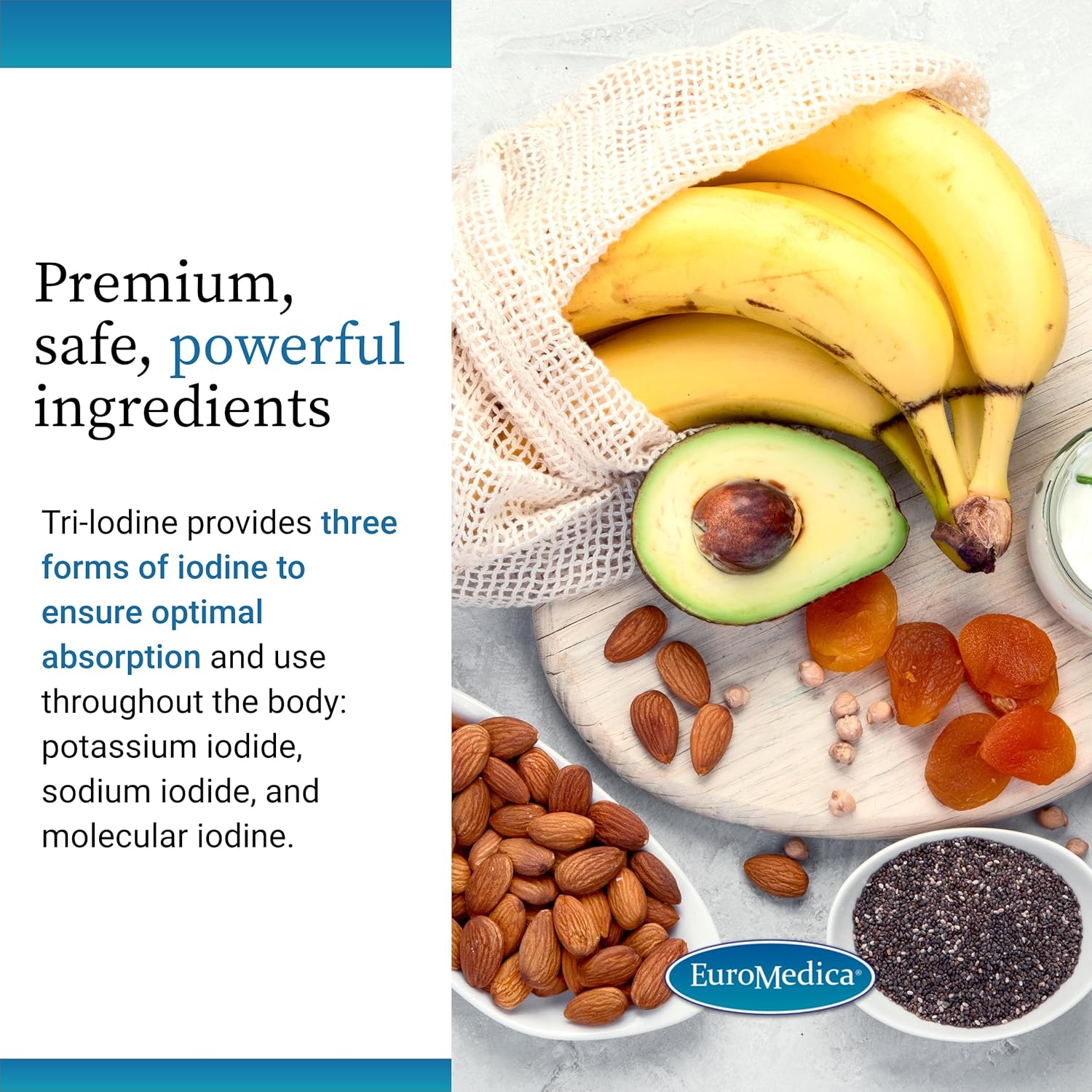 EuroMedica Tri-Iodine - Support Thyroid Health - Aids Hormone Balance with Molecular Iodine from Kelp - Features Potassium Iodide & Sodium Iodide - Brain & Energy Support - 12.5mg, 90 Capsules - Nirvana Guru