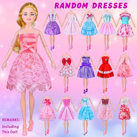 135 Pcs Doll Clothes and Accessories with Doll, Princess Gowns, Fashion Dresses, Slip Dresses, Top, Pants, Jumpsuit, Swimsuits, Shoes, Hangers, Doll Dress up Toys for Girls Kids Toddlers Toy Gifts nirvanaguru