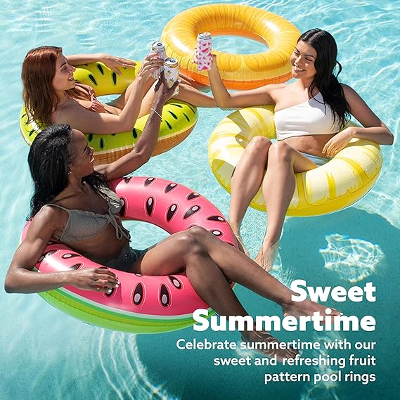 Sloosh 4 Pack Inflatable Pool Floats, Pool Tube Rings, Swim Tubes, Floaties Toys, Beach Swimming Party Toys for Kids and Adults Nirvana Guru