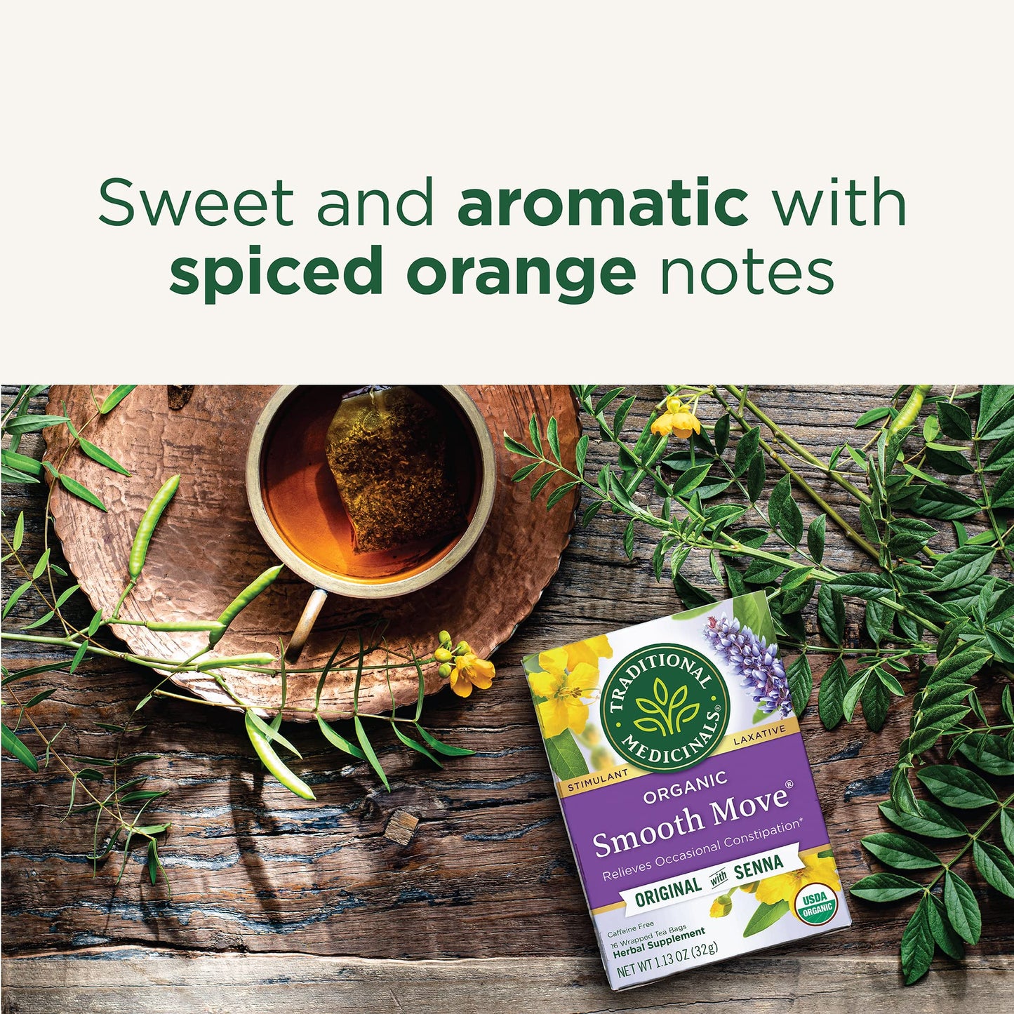 Traditional Medicinals Tea, Organic Smooth Move Peppermint, Relieves Occasional Constipation, Senna, 16 Tea Bags - Nirvana Guru