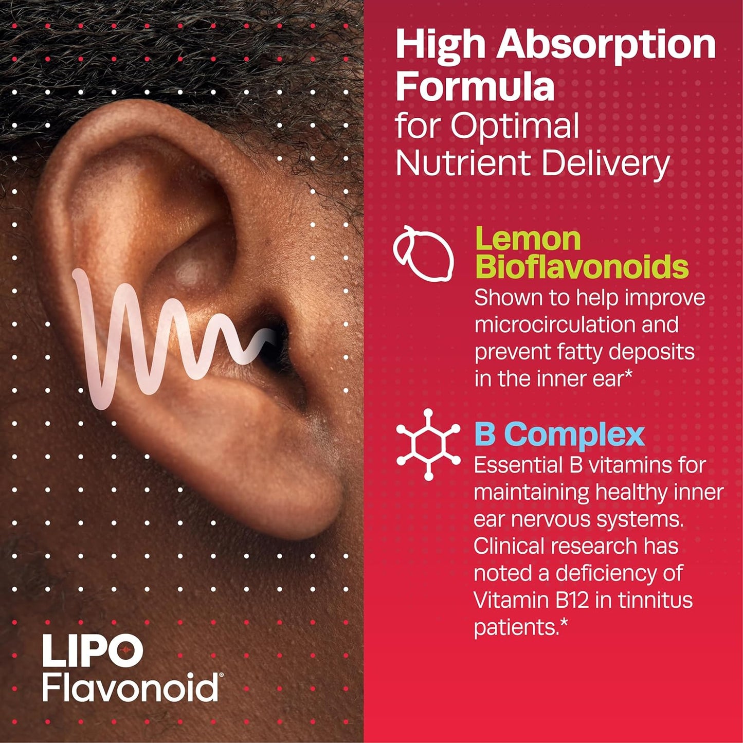 Lipo-Flavonoid Plus Tinnitus Relief - Doctor-Recommended for Ringing Ears - Clinically-Proven Lemon Bioflavonoid Complex with Vitamins C, B1, B2, B6, B12, & Calcium - 100 Caplets Nirvana Guru