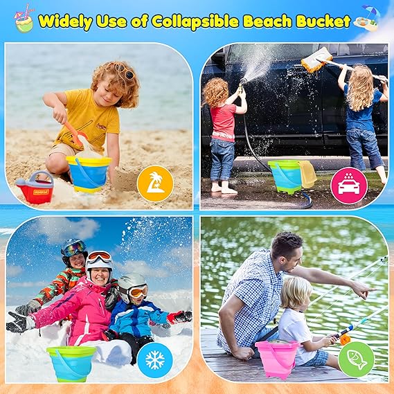 Collapsible Beach Sand Bucket 3 Packs Foldable Buckets Set with Shovels & Mesh Bag Collapsible Beach Toys for Kids Summer Sand Buckets for Kids Cruise Beach Essentials nirvanaguru