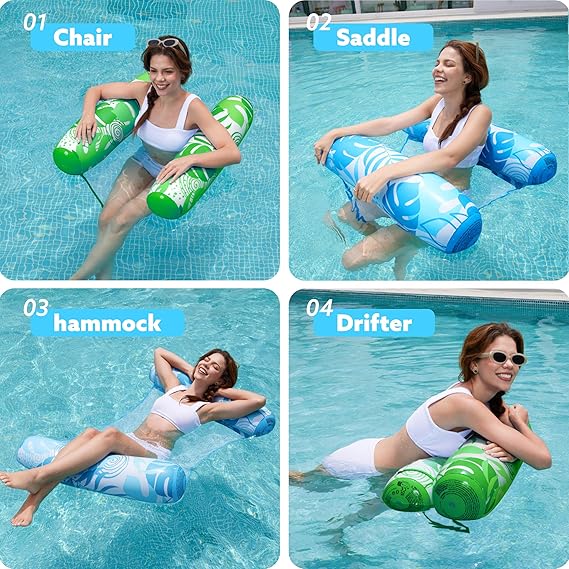 SLOOSH 2 Packs Hammock Pool Floats Adults, 4-in-1 Multi-Purpose Inflatable Pool Floats PVC Water Hammock Lounge Floaties nirvanaguru