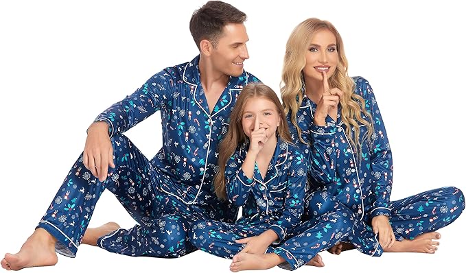 Ekouaer Christmas Family Matching Pajamas Long Sleeve Button Down Pj Set Festival Party Sleepwear nirvanaguru