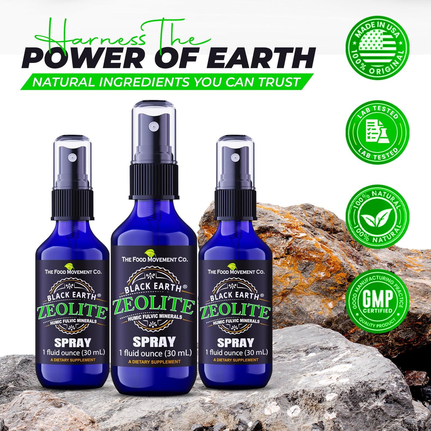 Black Earth Zeolite with Humic Fulvic Acids, Trace Minerals, for Adults and Kids Supports Gut Health, Immune Support, Digestion and Elimination and More 1oz Liquid Pump Spray Supplement Nirvana Guru