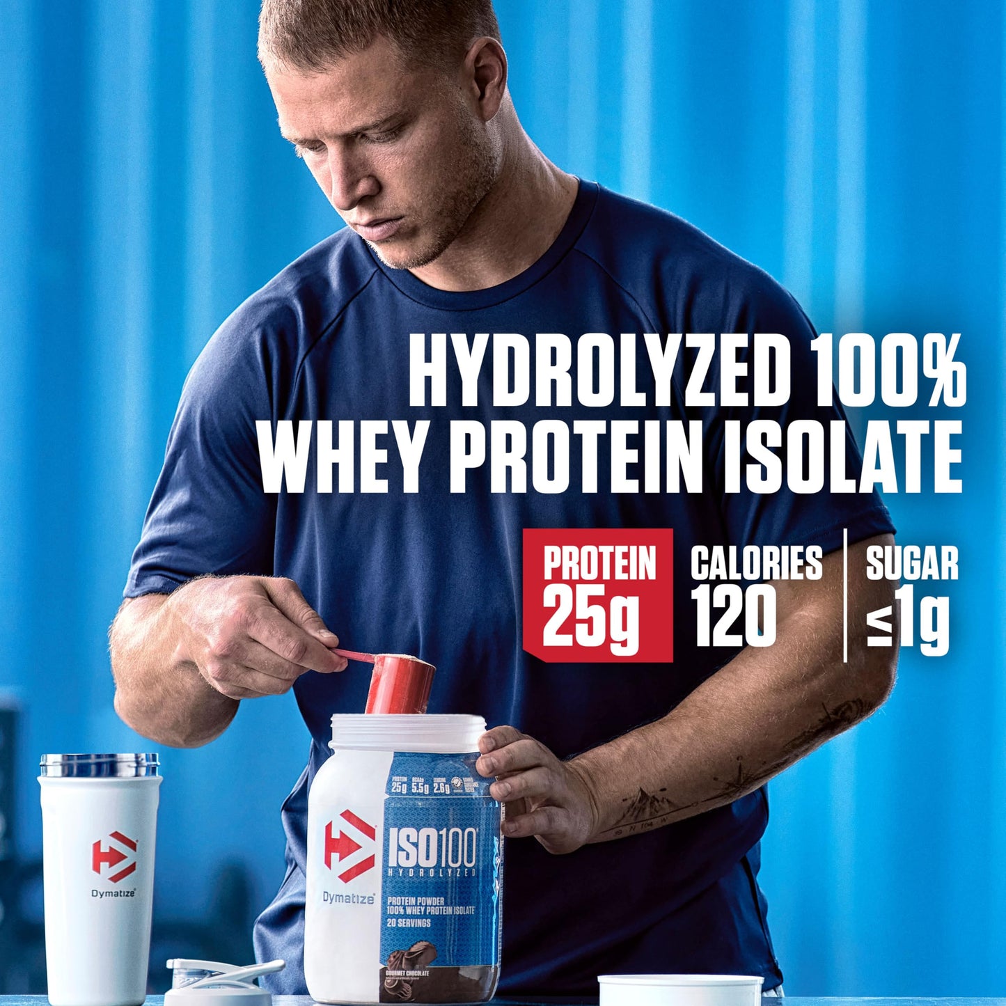 Dymatize ISO100 Whey Protein Powder Isolate, Gourmet Chocolate, 25g of Protein, 20 Servings, 5.5g BCAAs, Less Than 120 Cal., Gluten Free, 1g Fat, 1g Sugar, 2g Carb