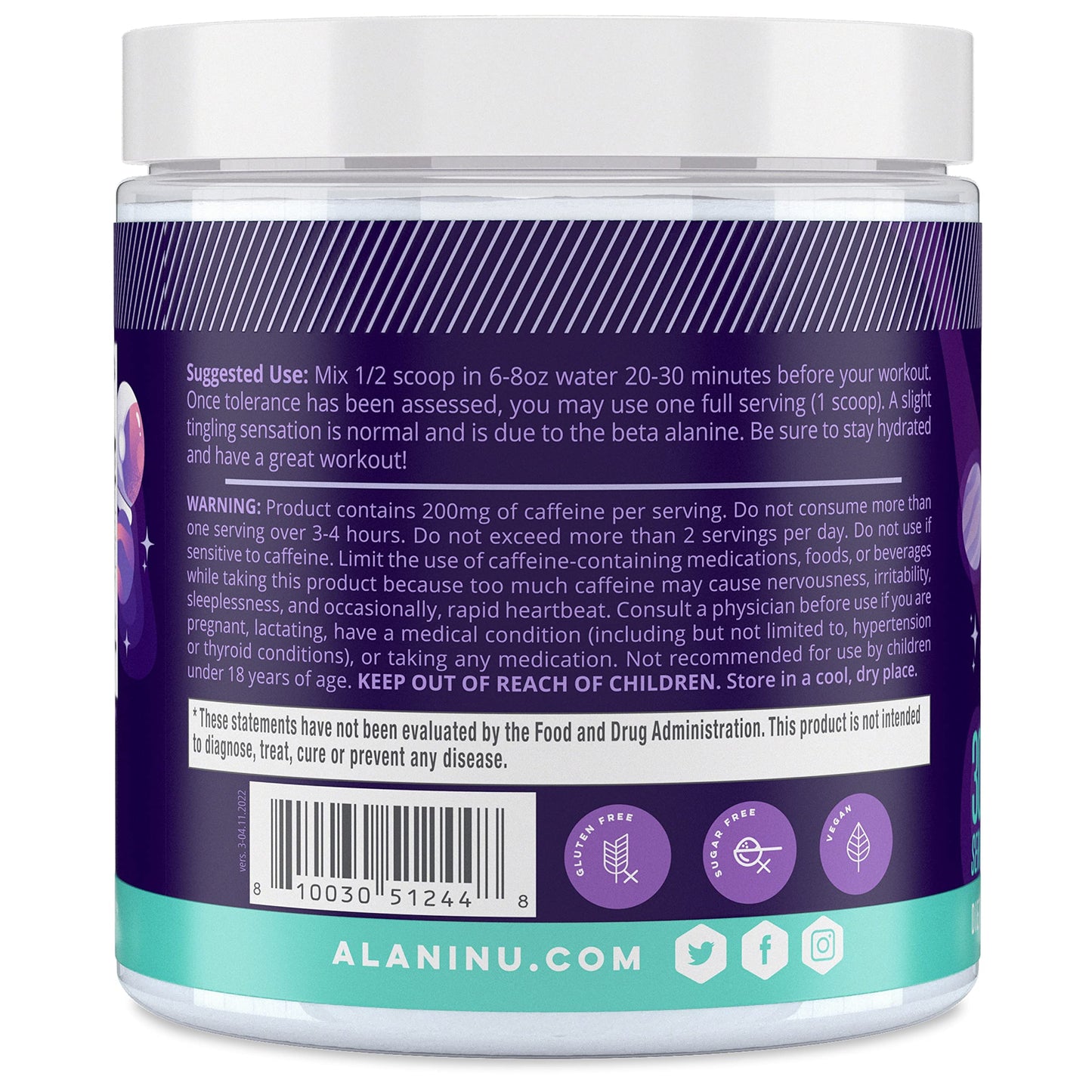 Alani Nu Pre Workout Powder Hawaiian Shaved ICE, Amino Energy Boost, Endurance Supplement, Sugar Free, 200mg Caffeine, L-Theanine, Beta-Alanine, L-Citrulline, 30 Servings Nirvana Guru