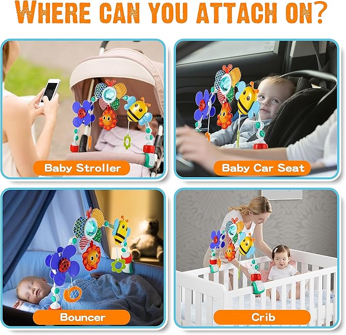 Adjustable Arch Bassinet Toys for Infant & Toddlers, Stroller Arch, Baby Crib Toys with Fascinating Hanging for Stimulating Baby’s Senses and Developing Motor Skills nirvanaguru