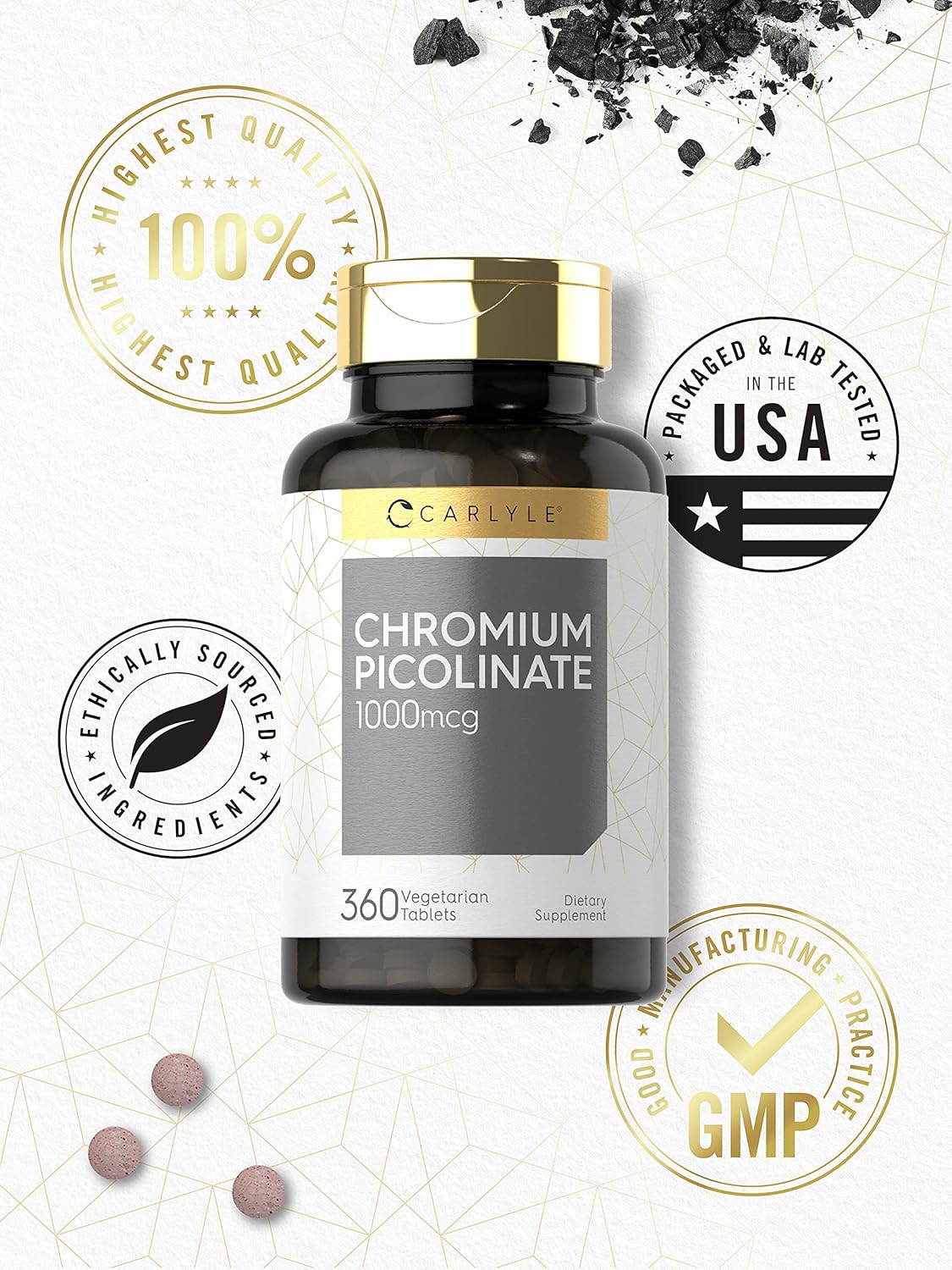 Carlyle Ultra Chromium Picolinate 1000mcg | 360 Tablets | Vegetarian, Non-GMO, Gluten Free Nirvana Guru