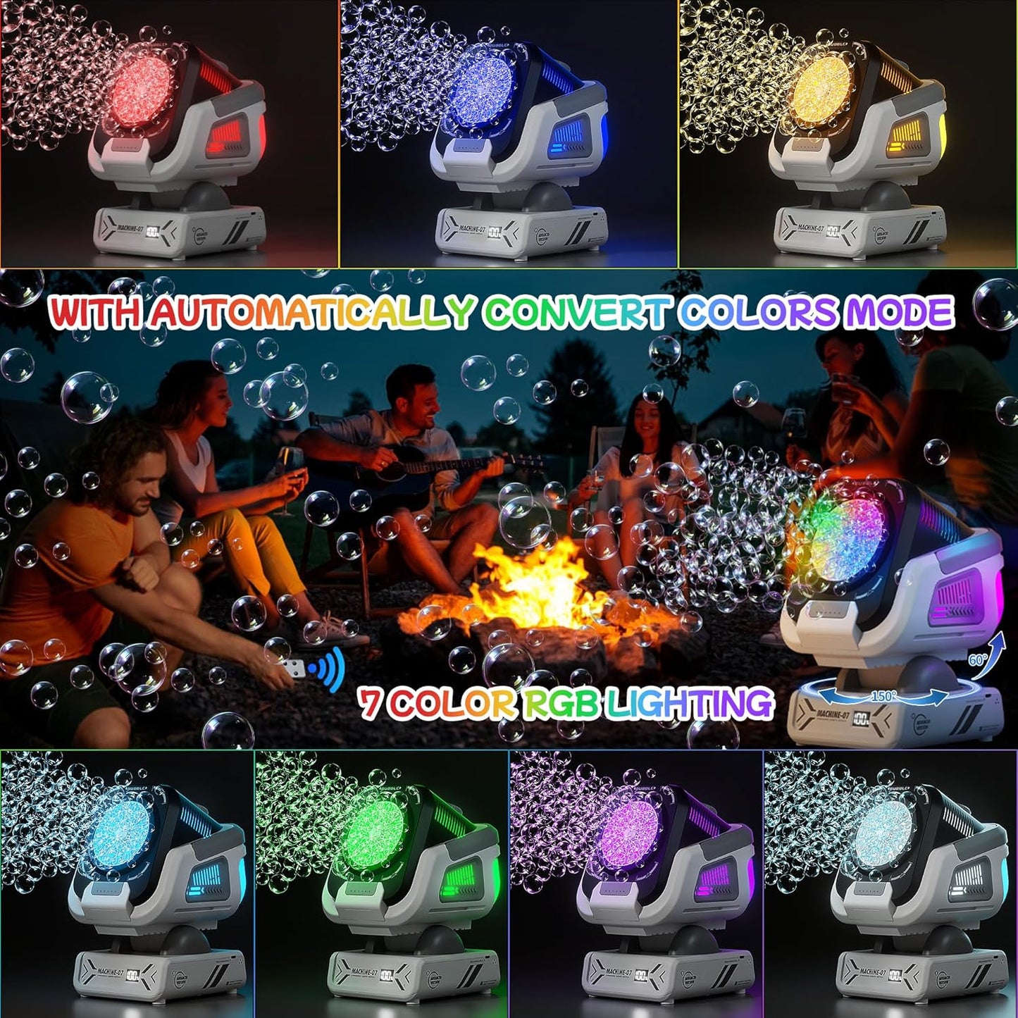 2025 Upgraded Bubble Machine with Remote Control, Automatic Rotation & RGB Lights, 1800mAh Rechargeable Battery, Type-C Charge, Bubble Maker for Kids, Weddings, Birthday Parties, Outdoor Activities Nirvana Guru