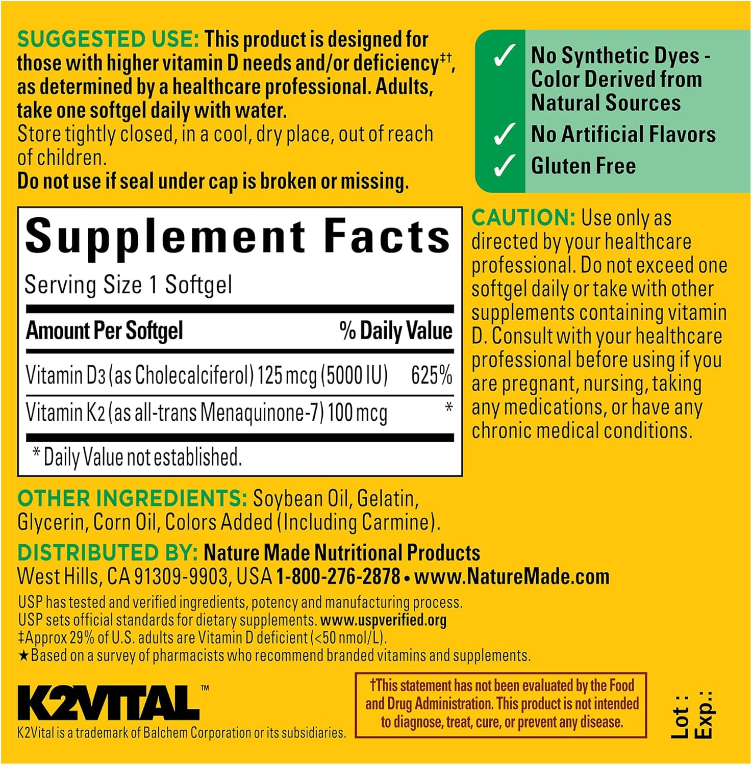 Nature Made Vitamin D3 K2, 5000 IU (125 mcg) Vitamin D, Dietary Supplement for Bone, Teeth, Muscle and Immune Health Support, 30 Softgels, 30 Day Supply - Nirvana Guru