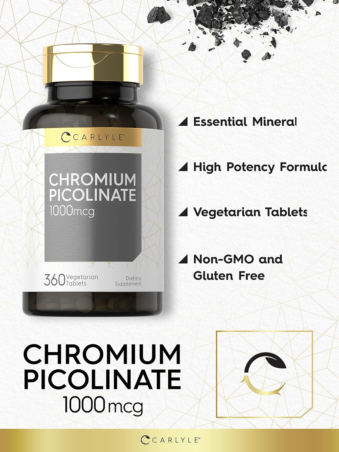 Carlyle Ultra Chromium Picolinate 1000mcg | 360 Tablets | Vegetarian, Non-GMO, Gluten Free Nirvana Guru