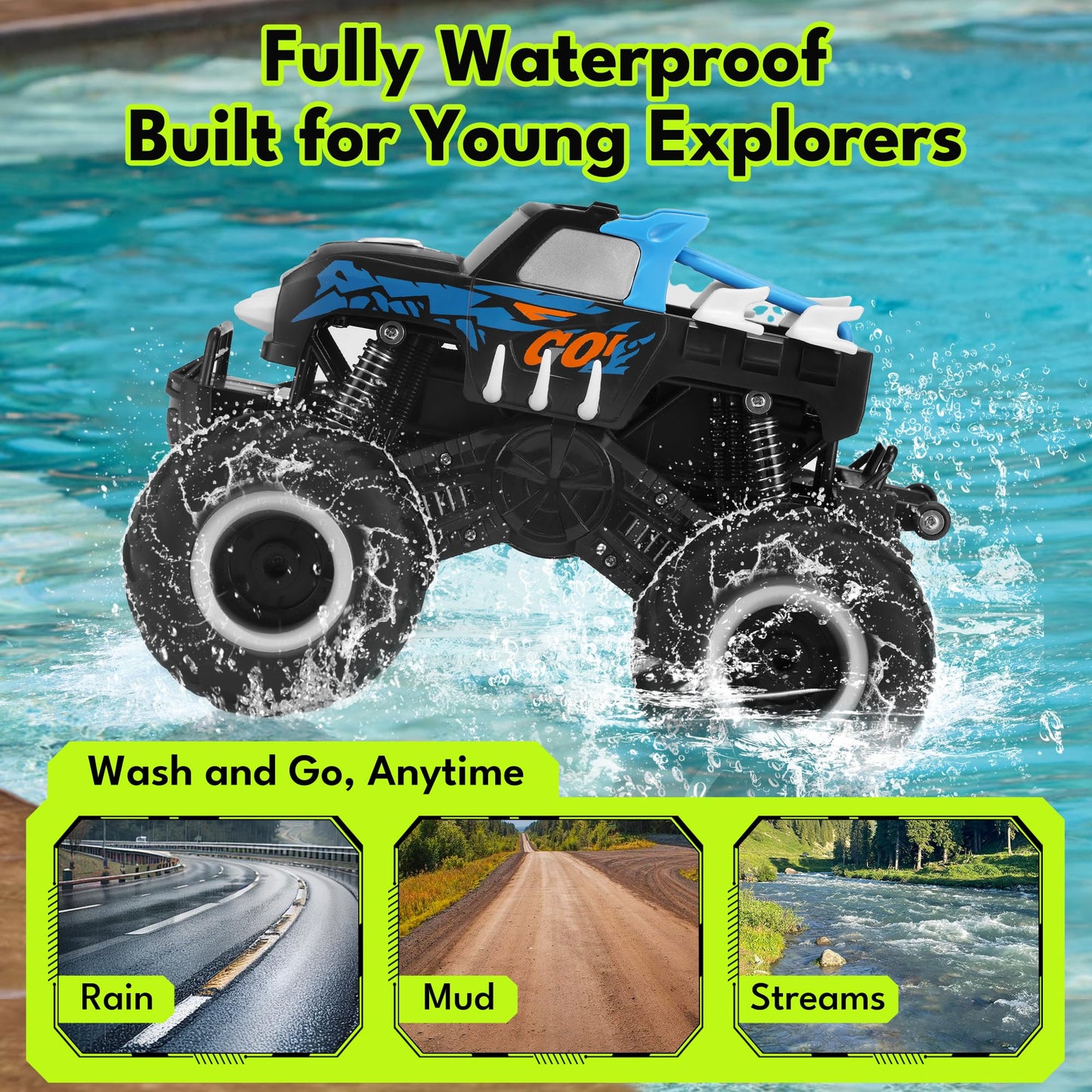 Threeking 1:16 Waterproof Monster Truck Toys RC Cars Amphibious Remote Control Car Trucks 4WD All Terrain Off-Road Pickup Toy for 6 7 8 9 10 11 12 Year Old Boys Girls Kids Gifts Presents Nirvana Guru