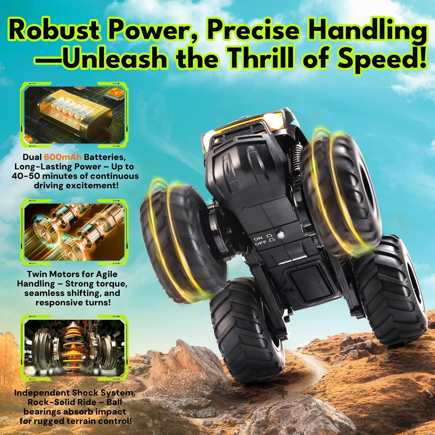 Threeking 1:16 Waterproof Monster Truck Toys RC Cars Amphibious Remote Control Car Trucks 4WD All Terrain Off-Road Pickup Toy for 6 7 8 9 10 11 12 Year Old Boys Girls Kids Gifts Presents Nirvana Guru