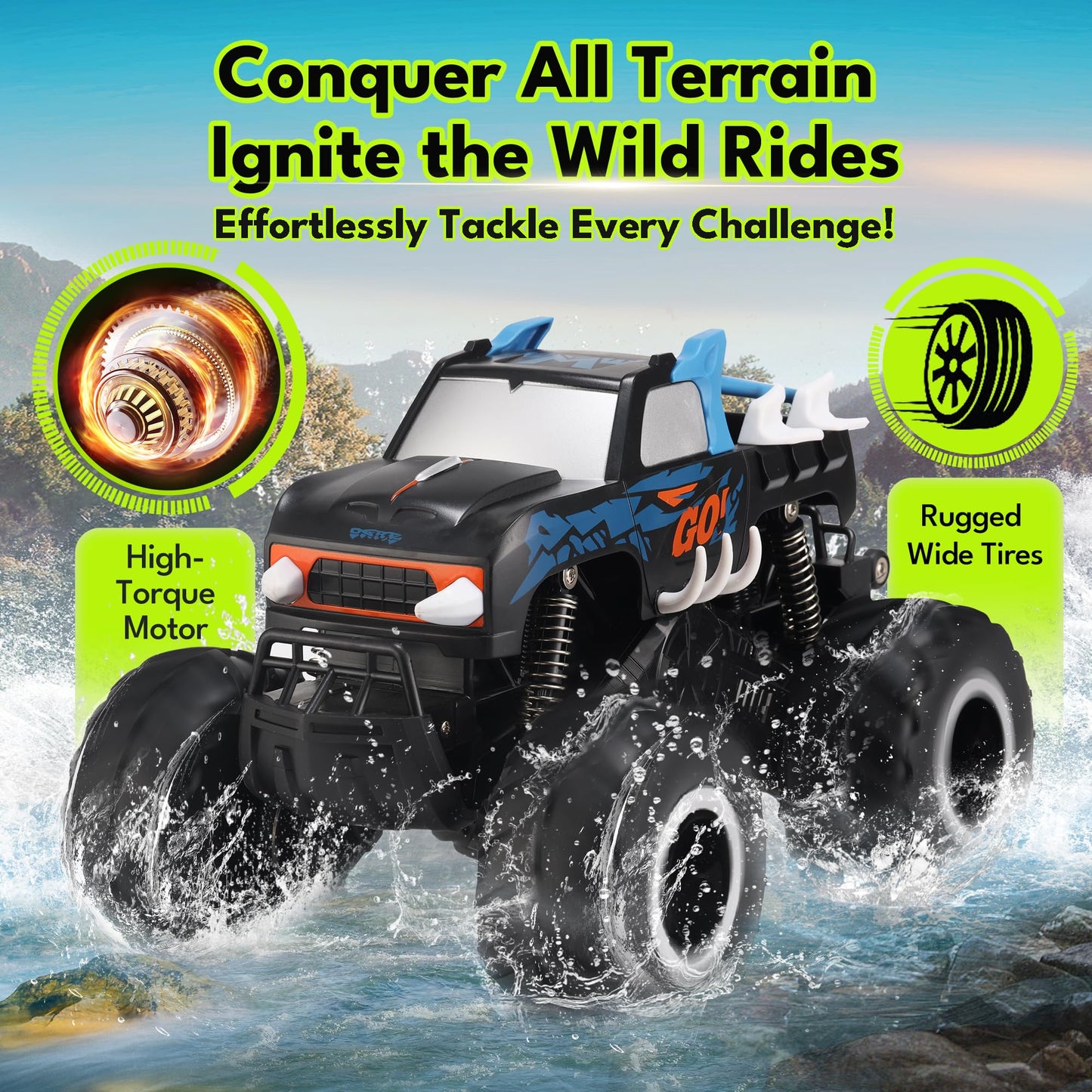 Threeking 1:16 Waterproof Monster Truck Toys RC Cars Amphibious Remote Control Car Trucks 4WD All Terrain Off-Road Pickup Toy for 6 7 8 9 10 11 12 Year Old Boys Girls Kids Gifts Presents Nirvana Guru