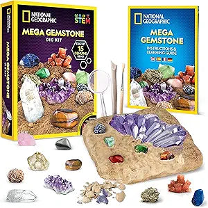 NATIONAL GEOGRAPHIC Mega Gemstone Dig Kit – Dig Up 15 Real Gemstones and Crystals, Science Kit for Kids, Gem Digging Kit, Gift for Girls and Boys, Mining Kit, Rock Collection Nirvana Guru