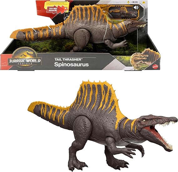 Mattel Jurassic World Rebirth Dinosaur Toy, Tail Thrasher Spinosaurus Action Figure with 2 Attack Moves, Movie-Accurate & Posable, Digital Play nirvanaguru