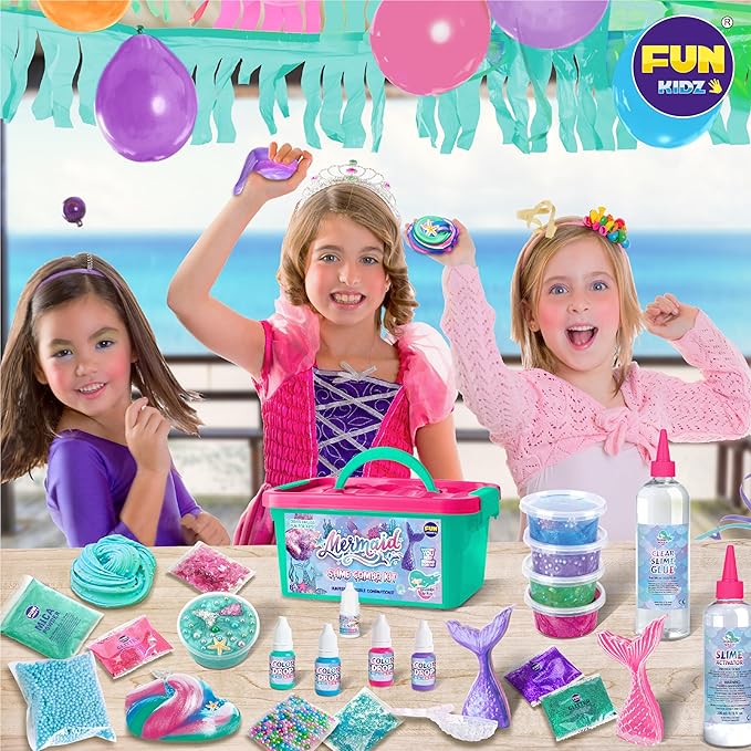 Summer Gift Mermaid Slime Kit for Girls, FunKidz Shimmer Slime Making Kit for Kids Age 8-12 DIY Soft Glitter Glossy Metallic Slime Toy Nirvana Guru