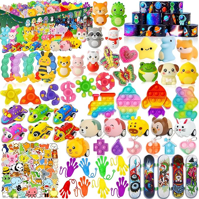 125 Pcs Party Favors Fidget Toys Pack, Randomly Selected Pop Sensory Set Gifts Stickers for Kids Adults Boy Girl Stocking Stuffers Autistic Bulk Goodie Bag Filler Treasure Box Classroom Prizes School nirvanaguru