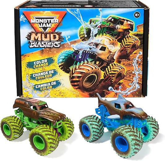 Monster Jam Mud Blasters, Grave Digger and Megalodon Color Changing Trucks 2-Pack, 1:64 Die Cast Vehicle, Kids Toys for Boys and Girls 3 and Up nirvanaguru