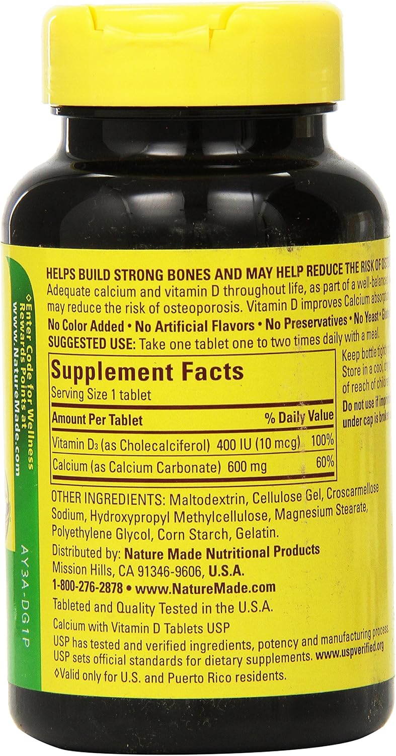 Nature Made Calcium 600 mg with Vitamin D3, Dietary Supplement for Bone Support, 220 Tablets (pack of 1) - Nirvana Guru