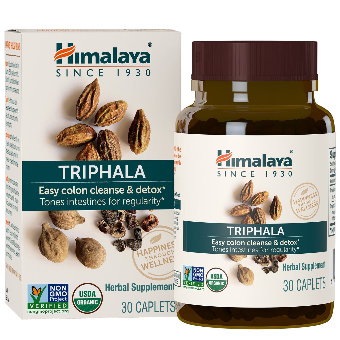 Himalaya Organic Triphala, 2 Month Supply, for Colon Cleanse, Detox & Occasional Constipation, USDA Certified Organic, Non-GMO, Gluten-Free, Extract & Powder Herbal Supplement, 688 mg, 60 Caplets - Nirvana Guru