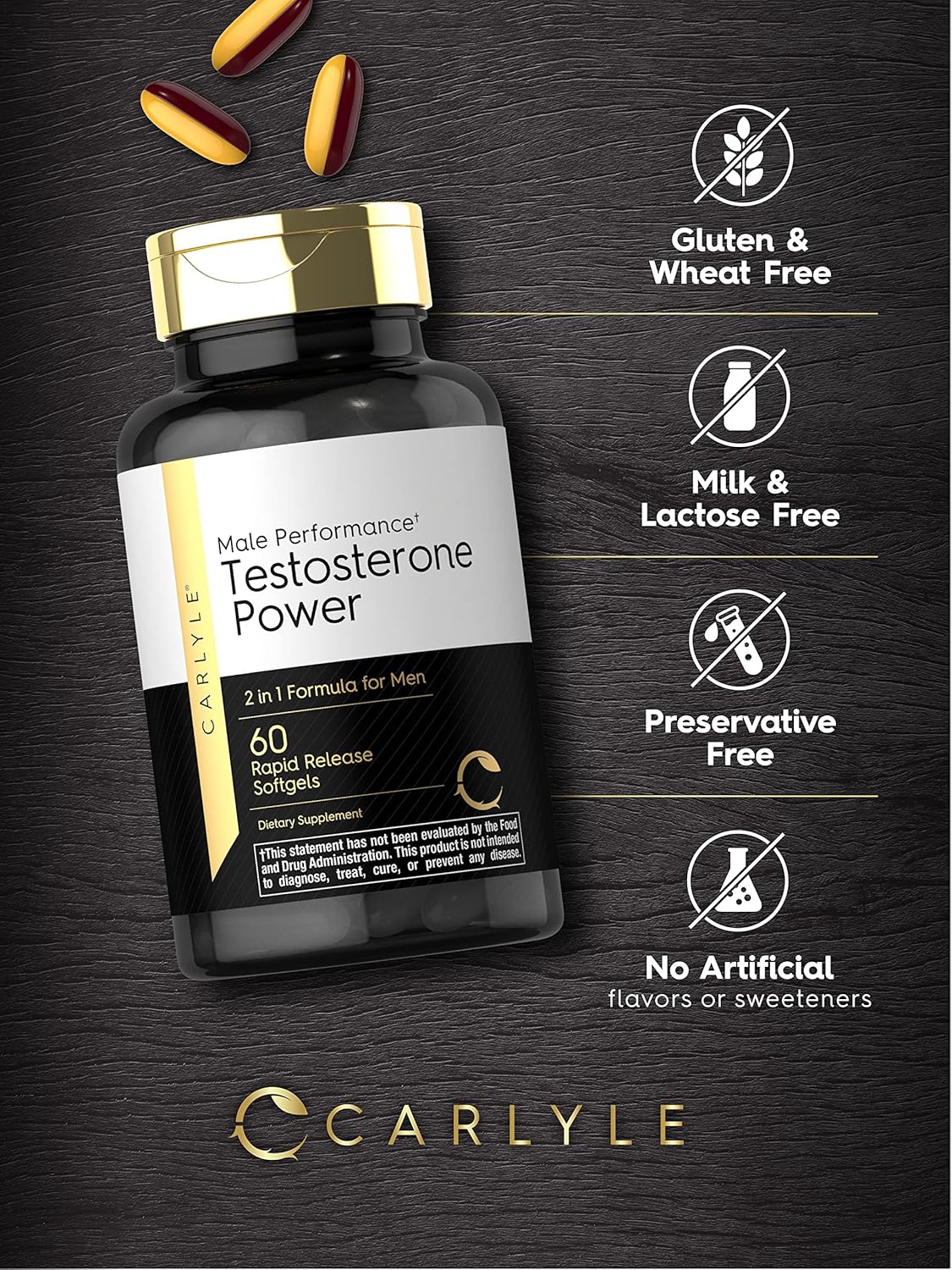 Carlyle Testosterone Supplement for Men | 60 Softgels | for Male Performance | Non-GMO & Gluten Free - Nirvana Guru