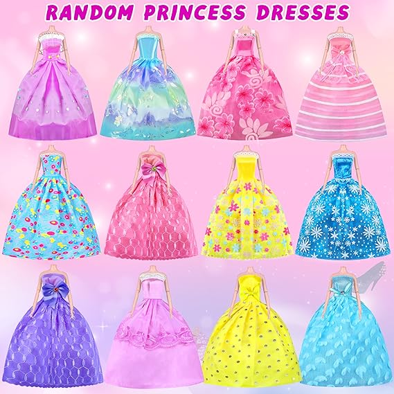 135 Pcs Doll Clothes and Accessories with Doll, Princess Gowns, Fashion Dresses, Slip Dresses, Top, Pants, Jumpsuit, Swimsuits, Shoes, Hangers, Doll Dress up Toys for Girls Kids Toddlers Toy Gifts nirvanaguru