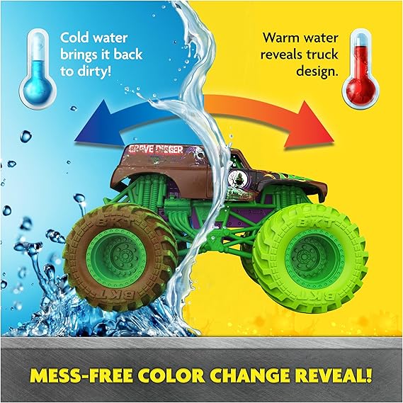 Monster Jam Mud Blasters, Grave Digger and Megalodon Color Changing Trucks 2-Pack, 1:64 Die Cast Vehicle, Kids Toys for Boys and Girls 3 and Up nirvanaguru