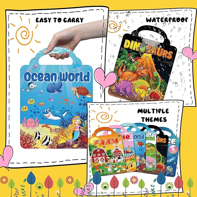 6Set Puffy Sticker Books for Kids 2-4, 3D Reusable Stickers Books for Toddlers 1-3,2-4,Farm+Animal+Dinosaurs+Ocean World+Space+Vehicle nirvanaguru