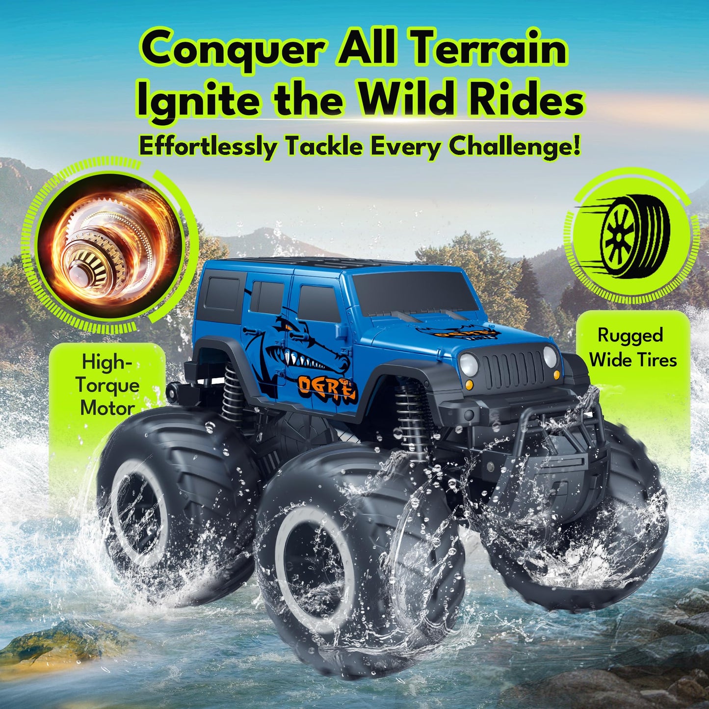 Threeking 1:16 Waterproof Monster Truck Toys RC Cars Amphibious Remote Control Car Trucks 4WD All Terrain Off-Road Pickup Toy for 6 7 8 9 10 11 12 Year Old Boys Girls Kids Gifts Presents Nirvana Guru