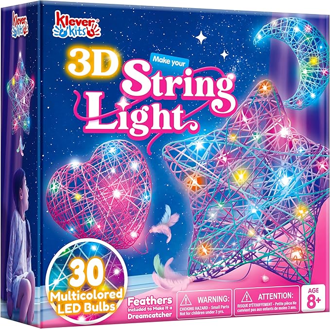 Klever Kits 3D String Art Kit for Kids, Light Up String Light Toy with 30 Multi-Colored LED Bulbs, Arts and Crafts Set, Birthday Gifts for Girls and Boys Ages 8+ nirvanaguru