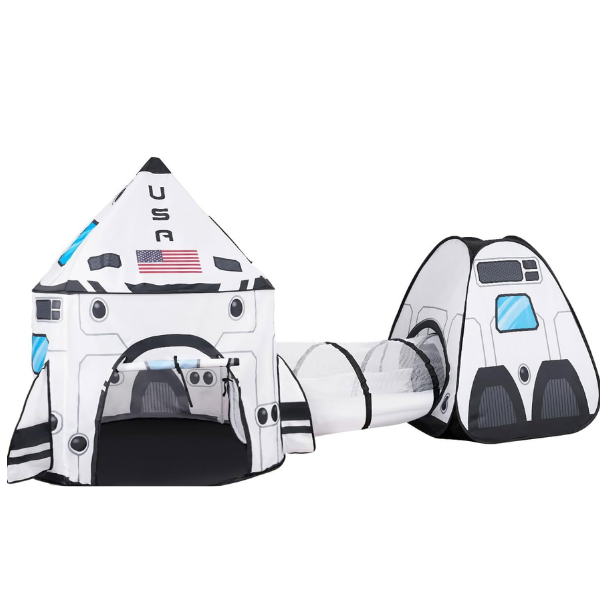 JOYIN White Rocket Ship Pop up Play Tent with Tunnel and Playhouse Kids Indoor Outdoor Spaceship Tent Set Nirvana Guru